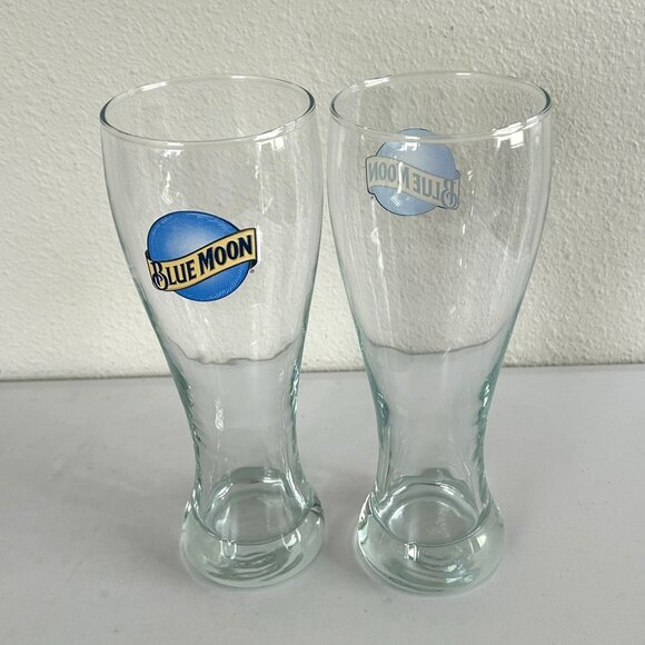 Blue Moon Pilsner Beer Glass Set of 2 Glasses 16 oz Barware Logo - Picture 3 of 6